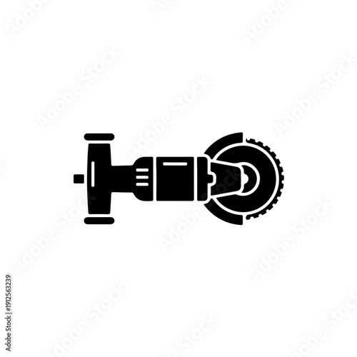 Top view angle grinder silhouette icon minimalist black and white vector illustration of a symmetrical power tool