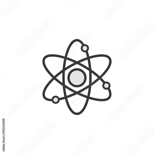 Minimalist Blue Atom Vector Icon Isolated on White Background
