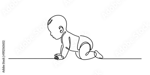 Continuous line drawing of a small baby crawling on the floor in a simple minimalist style Vector, illustration
