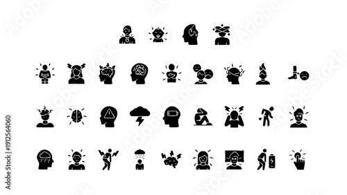 An icon set representing startup growth, planning, marketing strategy, and business development themes.