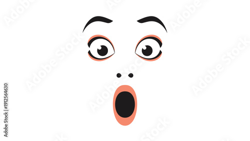 Expressive surprised face featuring wide eyes and an open mouth perfectly captures a moment of shock or amazement.