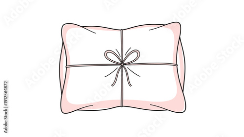 Simple line drawing of a soft pillow wrapped with a thin string and tied in a bow signifies a thoughtful gift or bedding comfort.