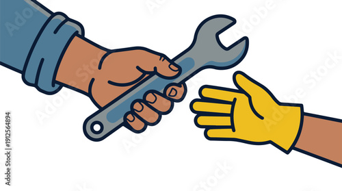 Skill Transfer Mentorship Worker Hands Wrench Vector Illustration