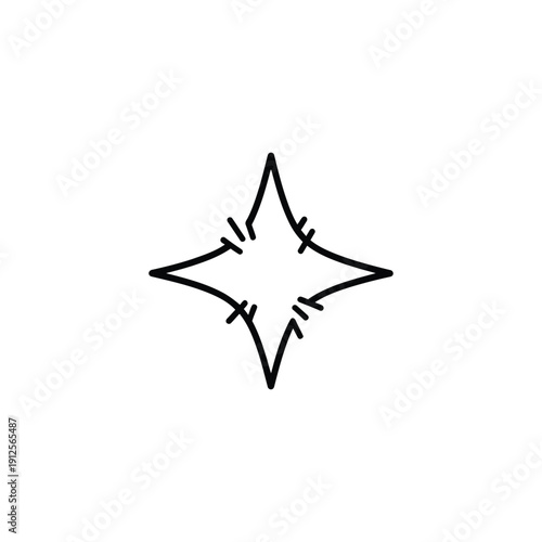 Simple black star illustration with four points and scratch marks on a clean background viewed from directly above