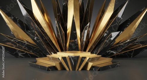 Luxurious gold and black marble podium for product showcase