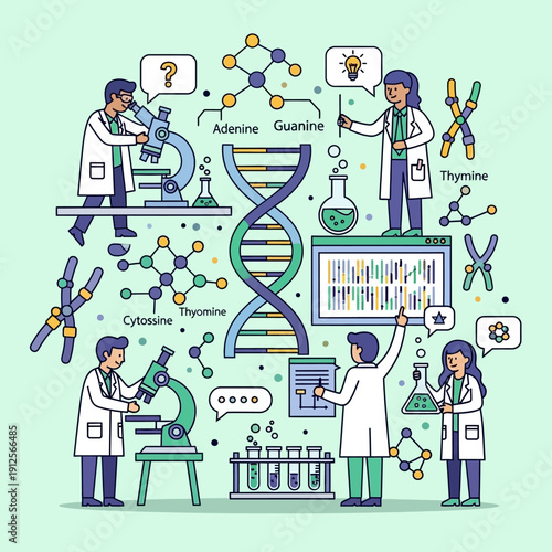 Scientists Researching DNA Structure and Molecules in Laboratory