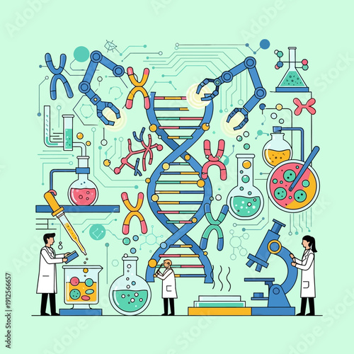 DNA Helix Research Lab: Biotechnology, Genetics, Science and Medicine Illustration