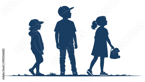 Three children walking together in casual clothing