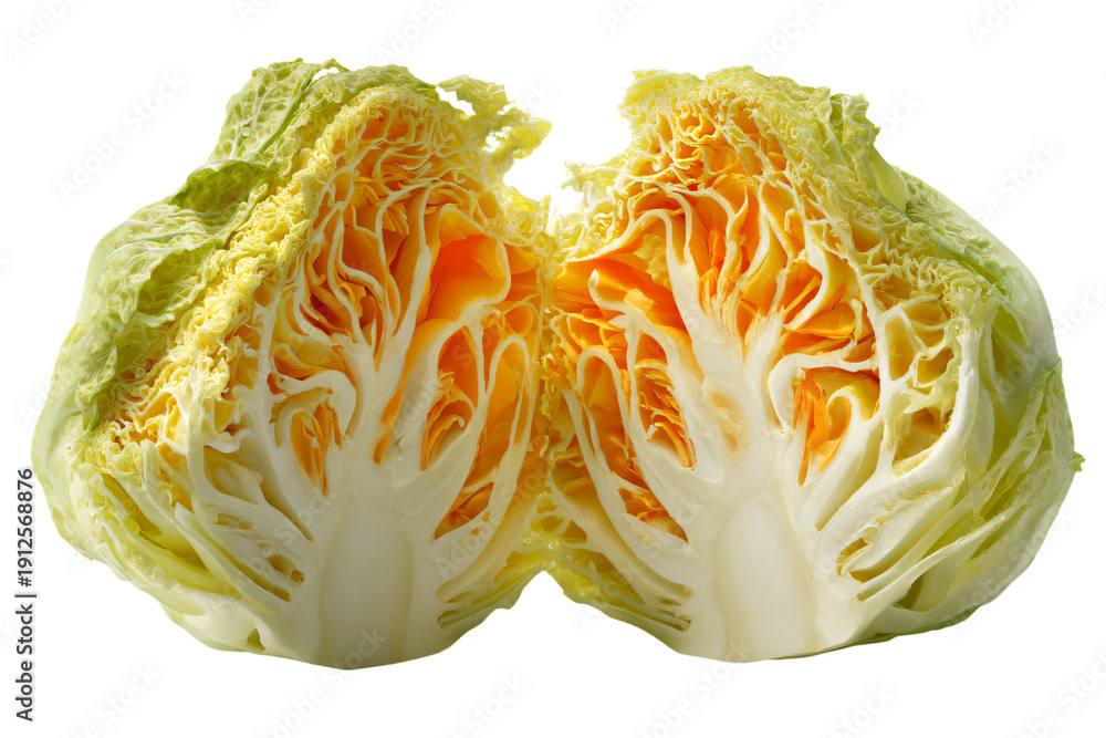 Obraz premium Halved Savoy Cabbage on White Background