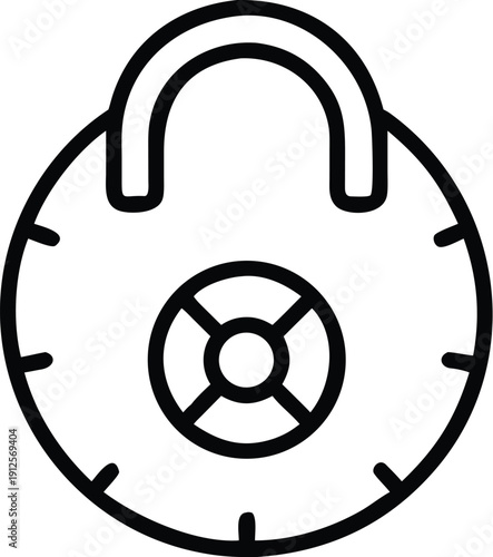 A detailed illustration of a combination lock with a handle on top