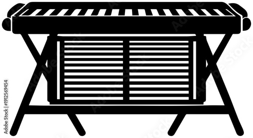 Vector illustration of a black and white old fashioned washboard on a stand