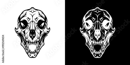 Skull Illustration Black and White Drawing.