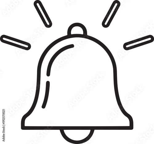 Simple outline icon of a bell with small ringing lines, symbolizing notification alerts and interface concepts.