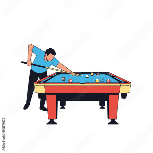 Man playing pool, aiming to hit a ball with a cue stick on a billiard table