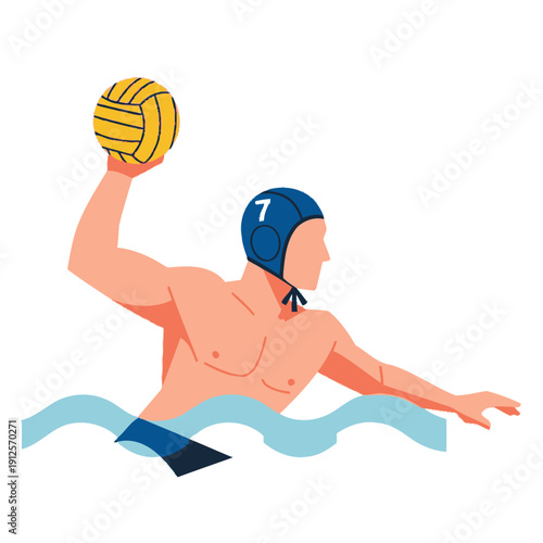 Water Polo Player Throwing Ball in Water - Action Shot