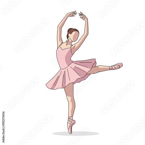 Elegant Ballerina Dancer in Pink Tutu Performing Ballet Pose on White Background