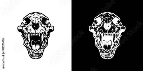Black and White Tiger Skull Illustration.