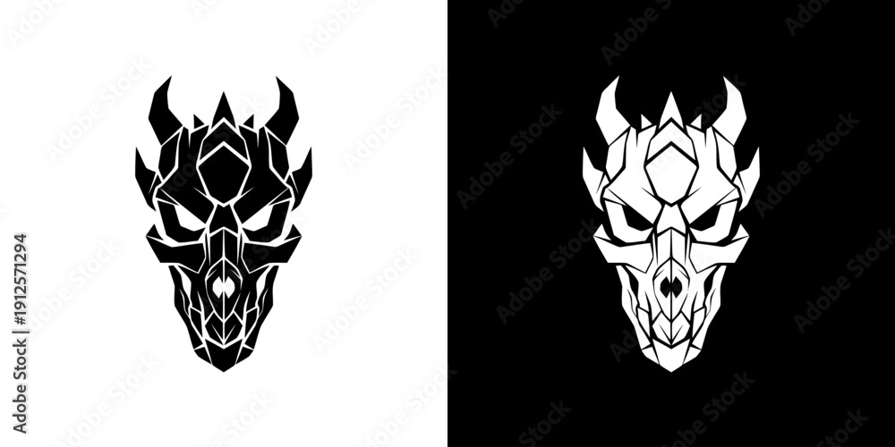 Fototapeta premium Black and White Dragon Head Illustration.