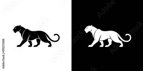 Black and White Panther Silhouette Illustration.
