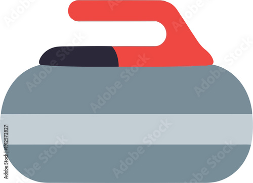 Flat Vector Curling Stone Icon with Red Handle for Winter Sports and Olympic Design
