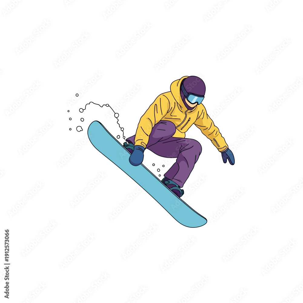 Obraz premium Snowboarder performing a jump trick on a blue snowboard, mid-air, winter sports action