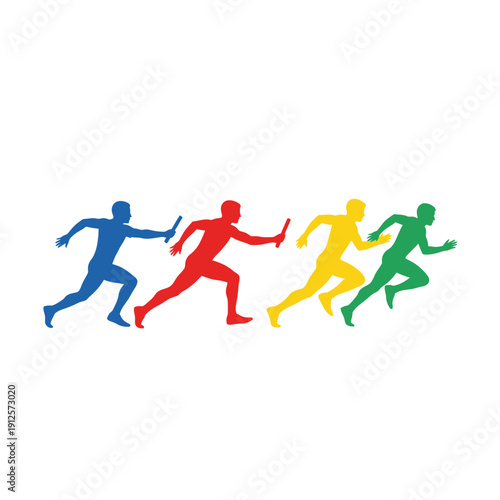 Colorful runners in relay race, athletes running with baton, track and field competition