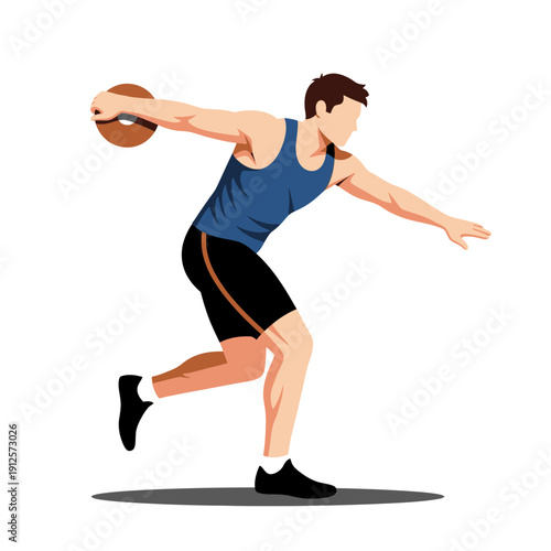 Athlete throwing discus, dynamic pose, athletic man, sports competition, outdoor track and field