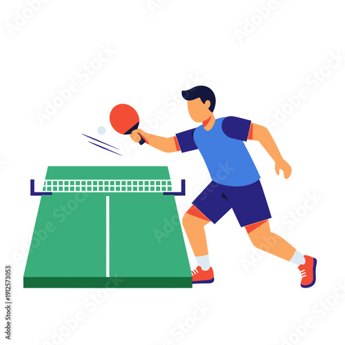 Man playing table tennis, hitting ball over net, dynamic action shot
