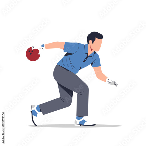 Man bowling, holding red ball, preparing to throw, active lifestyle, sports concept