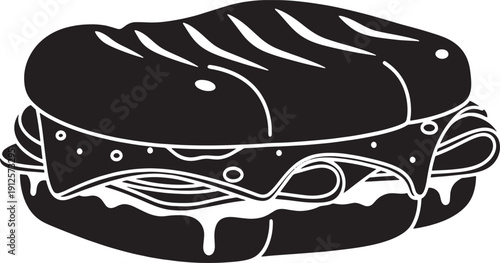 Croque Monsieur Sandwich Silhouette Vector Icon representing a classic French snack, perfect for cafe or restaurant menus. Isolated on white.