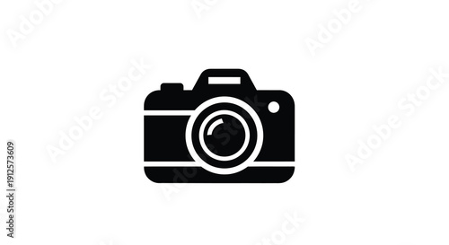 Black camera icon against a white background simple silhouette