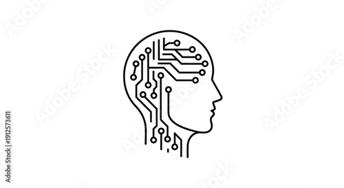 Artificial intelligence concept with a human brain outline silhouette