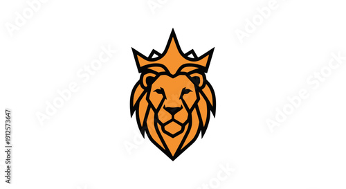 Stylized Lion Head with Crown Logo Design.