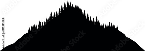 Mountain Silhouette with Pine Trees Isolated on White Background for Nature and Outdoor Design