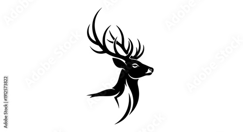 Stylized Silhouette of a Majestic Stag Head with Antlers.