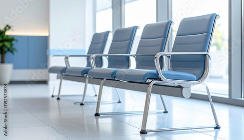 Empty seats in airport waiting area. Rows of seating in an empty airport waiting area