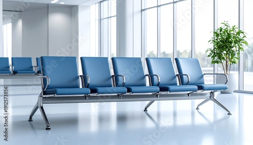 Empty seats in airport waiting area. Rows of seating in an empty airport waiting area