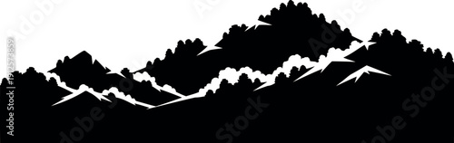 Black and White Mountain Silhouette Vector Isolated on White Background for Outdoor and Adventure Design