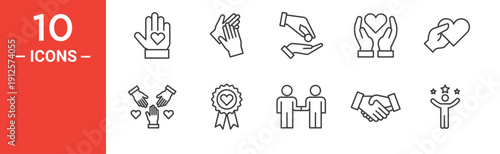 Charity Icons Set, Charitable, Help, Contribution, Partnership and Volunteer Line Icons