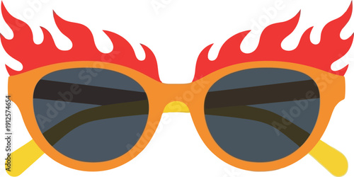 Trendy Flame Sunglasses Vector Illustration – Cool Retro Fire Eyewear Icon for Summer Fashion Design