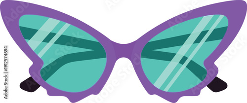 Trendy Butterfly Cat Eye Sunglasses Vector Illustration in Purple and Teal for Fashion Design