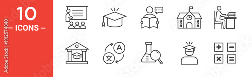 School Icons Set, Classroom, Education, Graduation, Science and University Line Icons