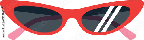 Trendy Red Cat Eye Sunglasses Vector Isolated on White, Retro Fashion Accessory Illustration