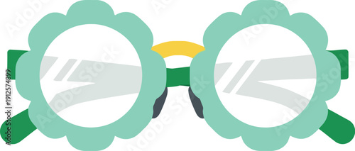 Whimsical Green Flower Shaped Glasses Vector Isolated on White for Party or Costume Design