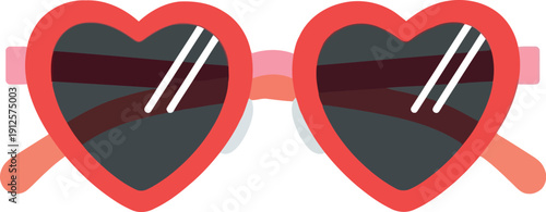 Heart Shaped Red Sunglasses Vector Icon Isolated on White for Valentine’s Day and Summer Designs