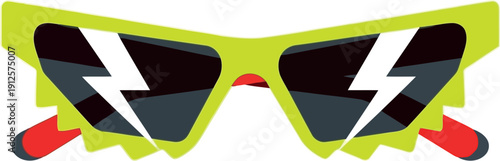 Retro Neon Green Sunglasses with Lightning Bolt Lenses Vector Illustration Isolated on White