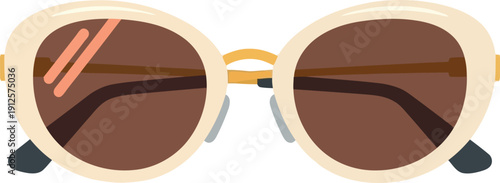 Trendy Retro Beige Sunglasses with Brown Lenses Vector Illustration Isolated on White
