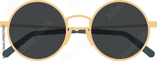 Trendy Round Gold Frame Sunglasses Isolated on White Background, Fashion Eyewear Vector Illustration
