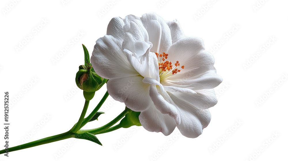 Obraz premium Pure White Rose: A close-up view of a pristine white rose, its delicate petals unfurling to reveal a vibrant center and the promise of new life. Capturing the beauty of the bloom.