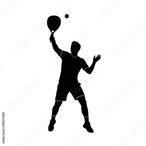 Silhouette of a man playing padel tennis, hitting the ball with a racket